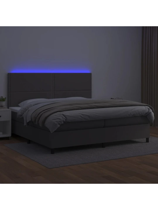 Box spring postel s matrací a LED šedá 200x200 cm umělá kůže