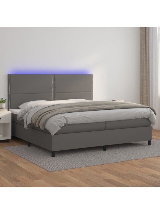 Box spring postel s matrací a LED šedá 200x200 cm umělá kůže
