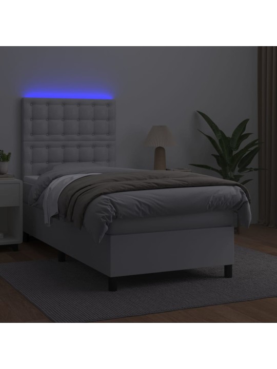 Box spring postel s matrací a LED bílá 90x190 cm umělá kůže