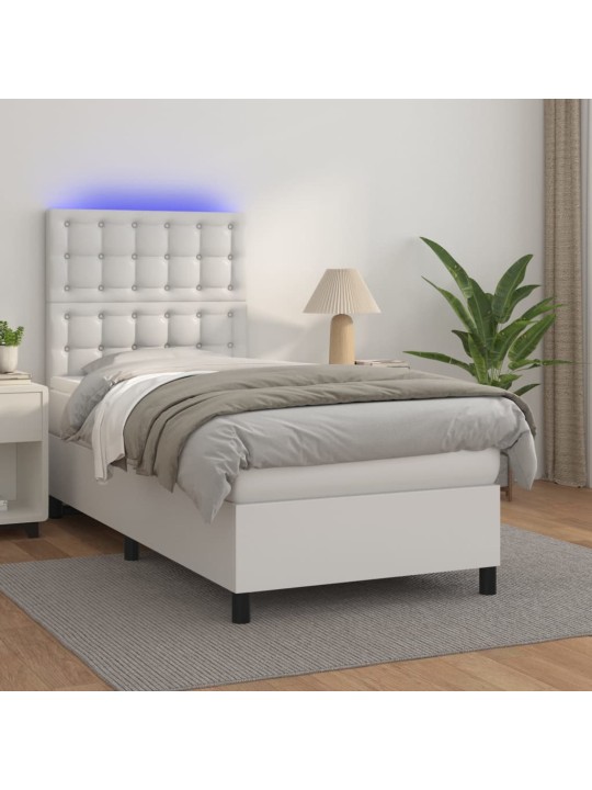 Box spring postel s matrací a LED bílá 90x190 cm umělá kůže