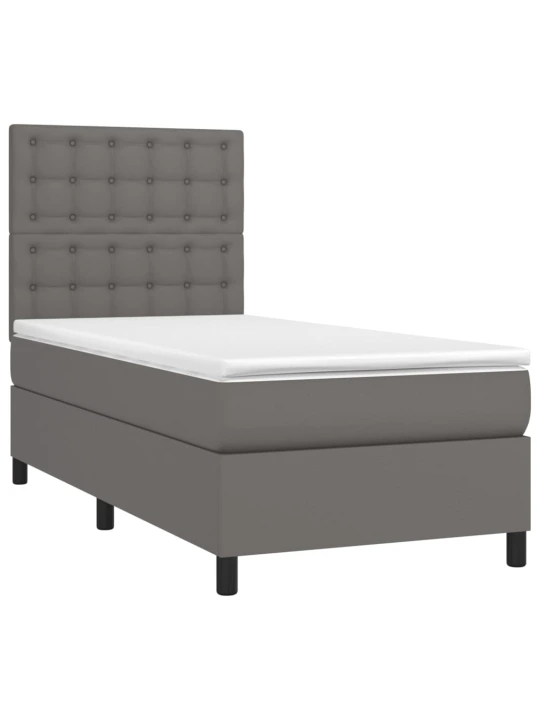 Box spring postel s matrací a LED šedá 90x190 cm umělá kůže