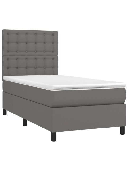 Box spring postel s matrací a LED šedá 90x200 cm umělá kůže