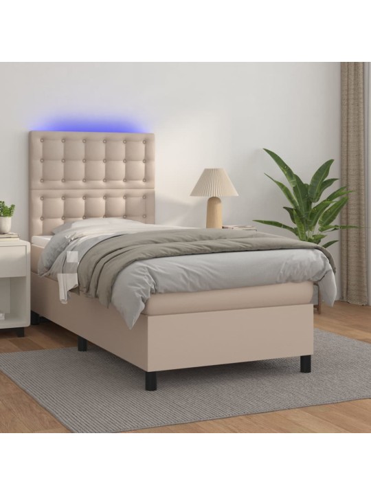 Box spring postel matrace a led cappuccino 90x200 cm umělá kůže