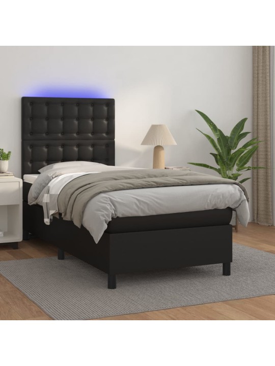 Box spring postel s matrací a LED černá 100x200 cm umělá kůže
