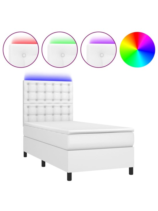 Box spring postel s matrací a LED bílá 100x200 cm umělá kůže