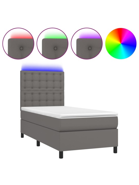 Box spring postel s matrací a LED šedá 100x200 cm umělá kůže