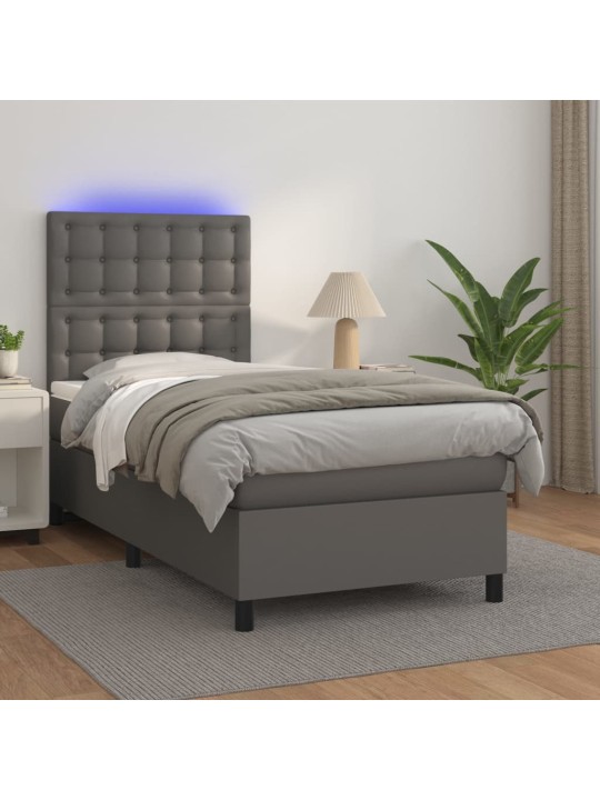 Box spring postel s matrací a LED šedá 100x200 cm umělá kůže