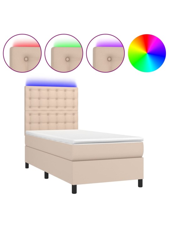 Box spring postel matrace a led cappuccino 100x200cm umělá kůže