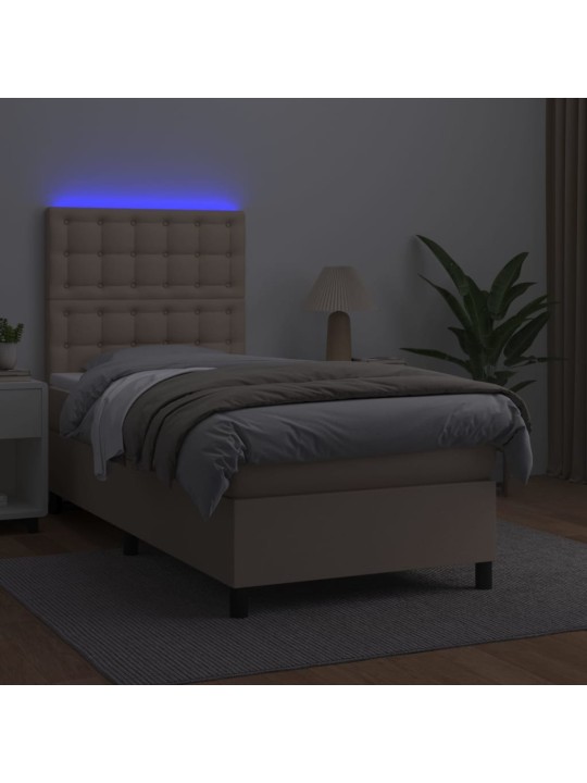 Box spring postel matrace a led cappuccino 100x200cm umělá kůže