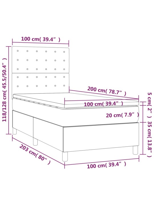Box spring postel matrace a led cappuccino 100x200cm umělá kůže