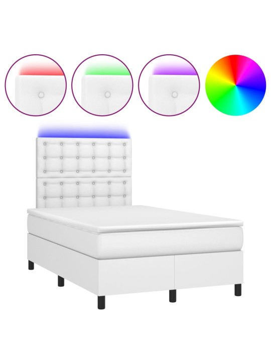 Box spring postel s matrací a LED bílá 120x200 cm umělá kůže