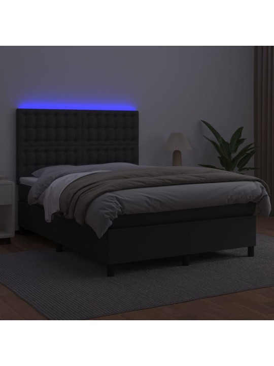 Box spring postel s matrací a LED černá 140 x 190 cm umělá kůže