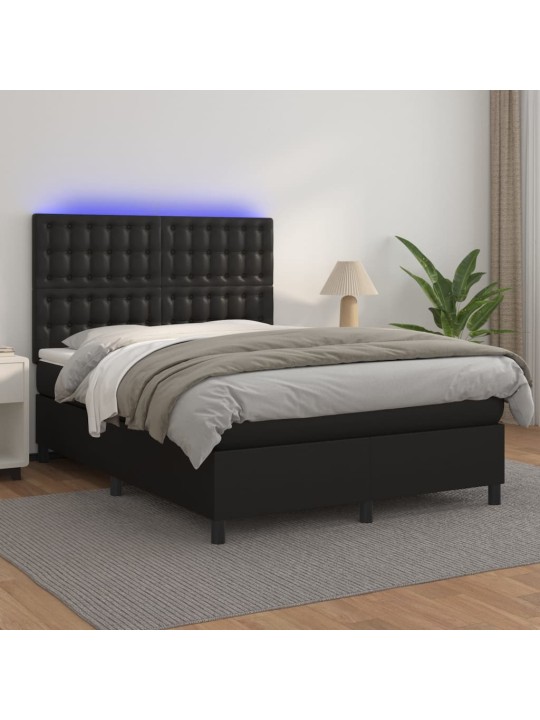 Box spring postel s matrací a LED černá 140 x 190 cm umělá kůže