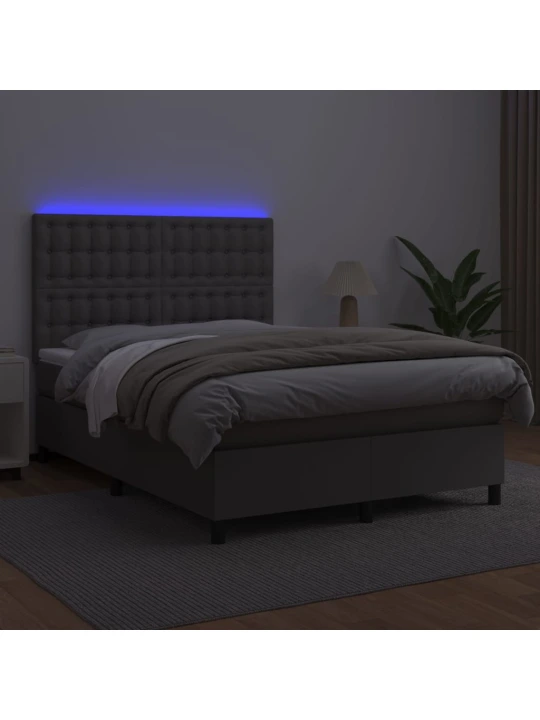 Box spring postel s matrací a led šedá 140x190 cm umělá kůže