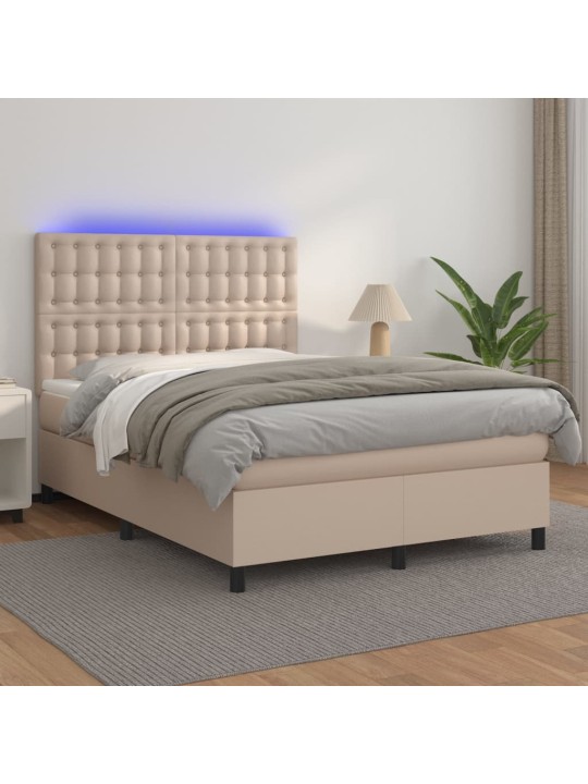 Box spring postel matrace a led cappuccino 140x190cm umělá kůže