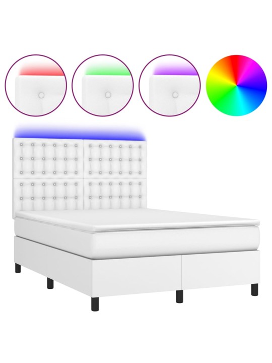 Box spring postel s matrací a LED bílá 140x200 cm umělá kůže