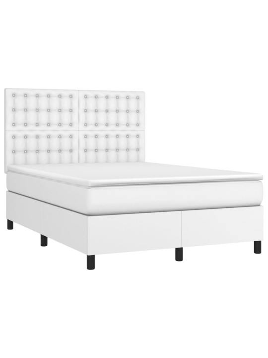 Box spring postel s matrací a LED bílá 140x200 cm umělá kůže