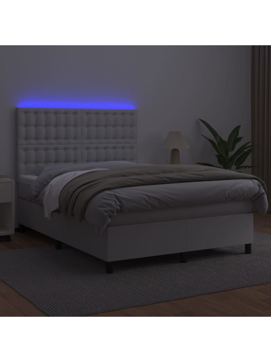Box spring postel s matrací a LED bílá 140x200 cm umělá kůže