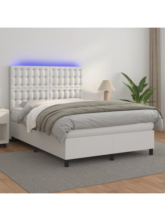 Box spring postel s matrací a LED bílá 140x200 cm umělá kůže
