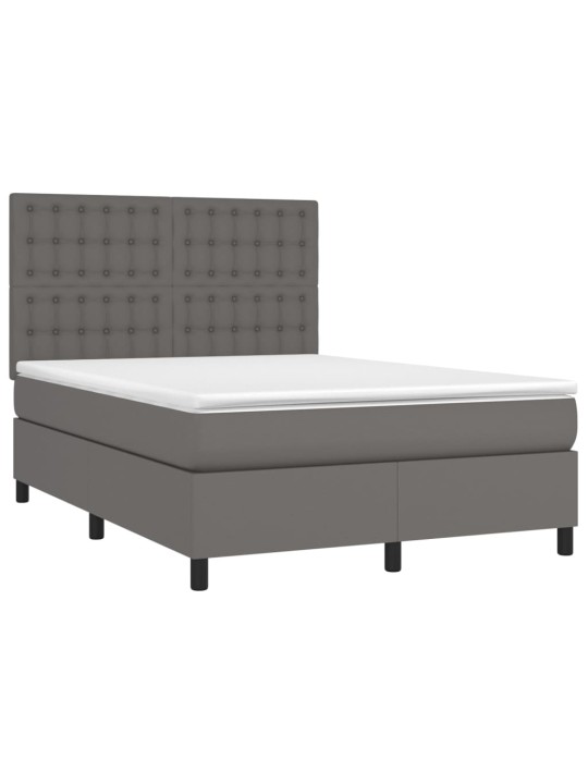 Box spring postel s matrací a LED šedá 140x200 cm umělá kůže