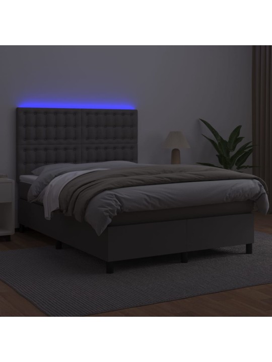Box spring postel s matrací a LED šedá 140x200 cm umělá kůže