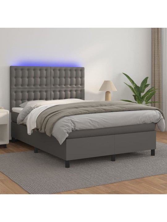 Box spring postel s matrací a LED šedá 140x200 cm umělá kůže