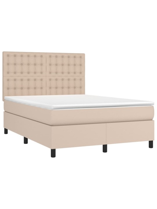 Box spring postel matrace a led cappuccino 140x200cm umělá kůže