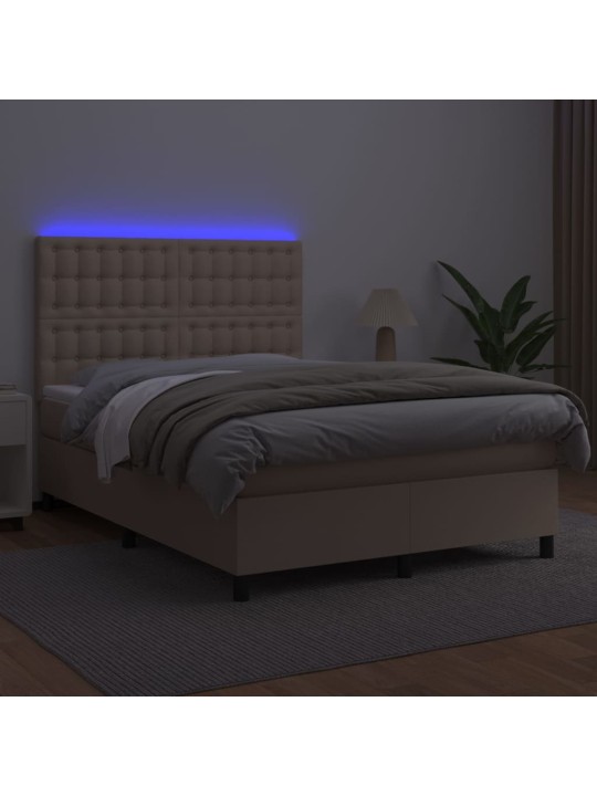 Box spring postel matrace a led cappuccino 140x200cm umělá kůže