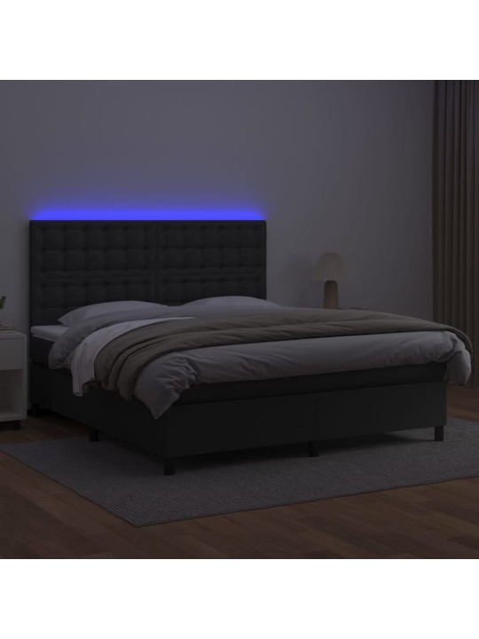 Box spring postel s matrací a LED černá 160x200 cm umělá kůže