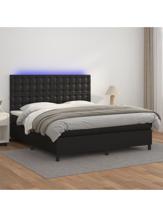 Box spring postel s matrací a LED černá 160x200 cm umělá kůže