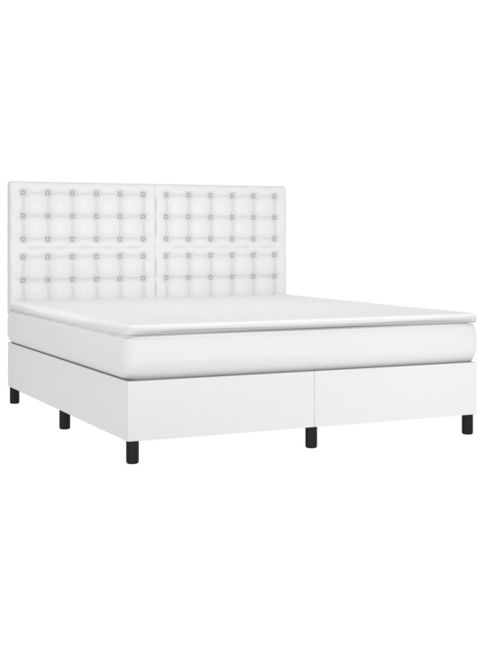 Box spring postel s matrací a LED bílá 160x200 cm umělá kůže