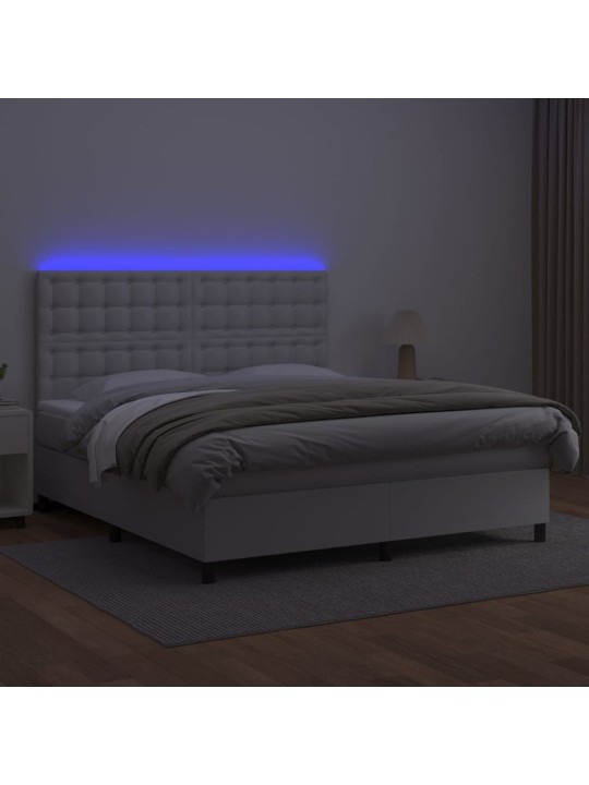 Box spring postel s matrací a LED bílá 160x200 cm umělá kůže