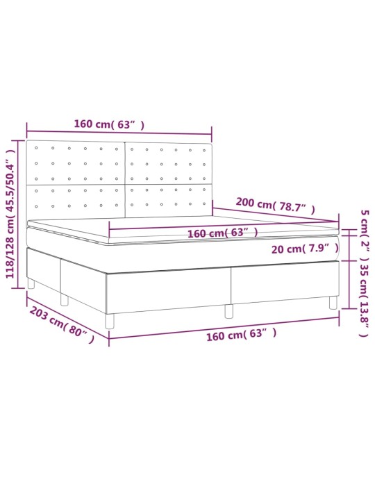 Box spring postel s matrací a LED bílá 160x200 cm umělá kůže