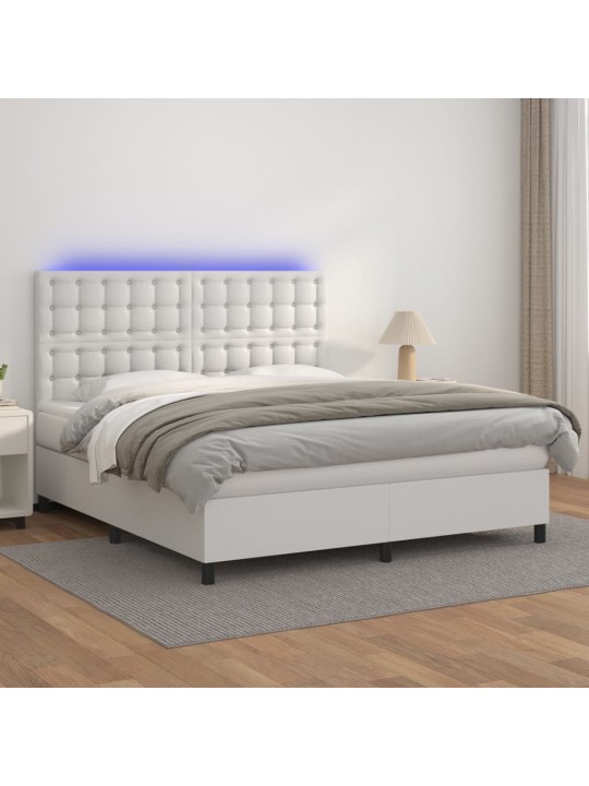 Box spring postel s matrací a LED bílá 160x200 cm umělá kůže