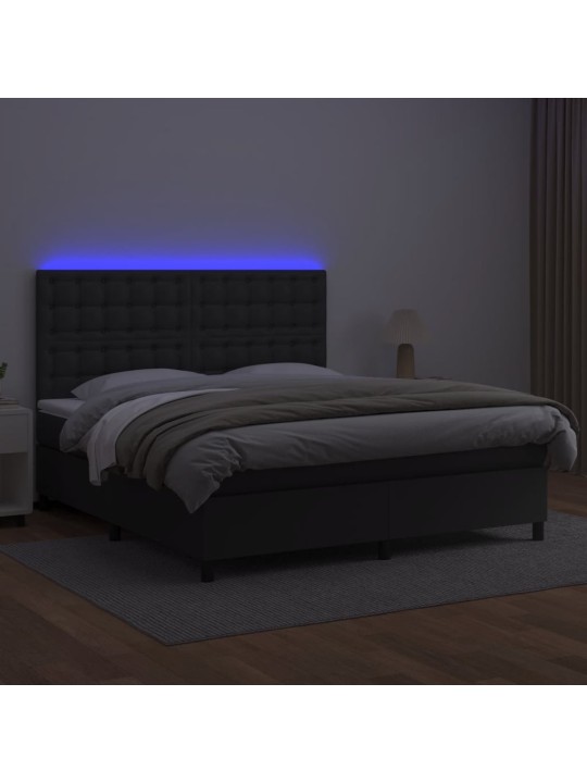Box spring postel s matrací a LED černá 180x200 cm umělá kůže