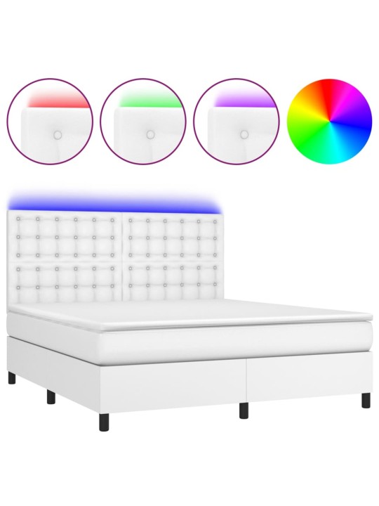 Box spring postel s matrací a LED bílá 180x200 cm umělá kůže