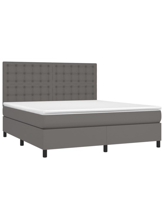 Box spring postel s matrací a LED šedá 180x200 cm umělá kůže