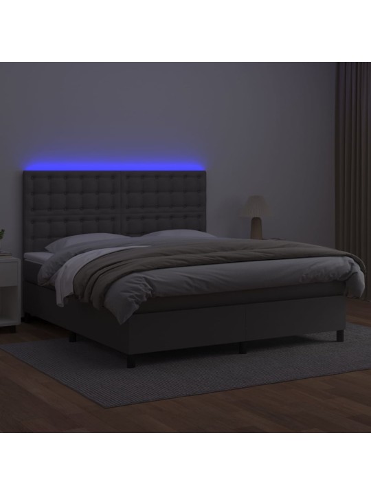 Box spring postel s matrací a LED šedá 180x200 cm umělá kůže
