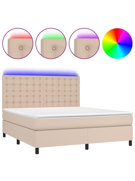 Box spring postel matrace a led cappuccino 180x200cm umělá kůže