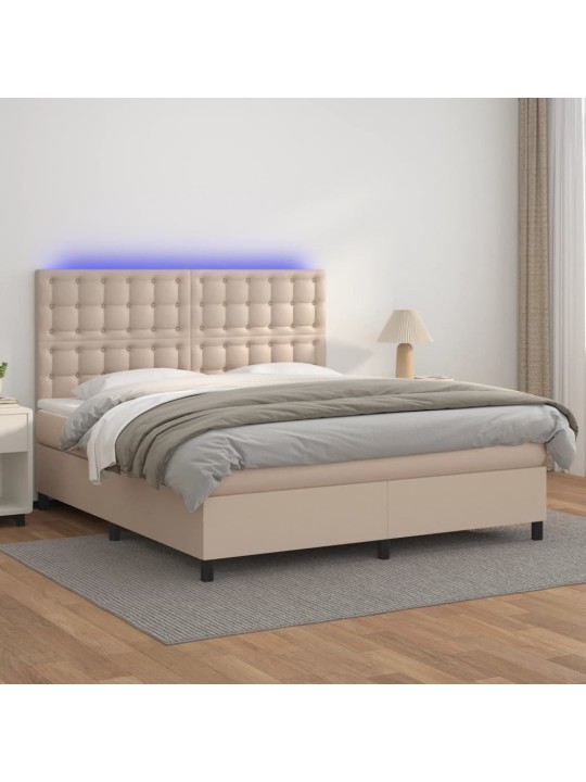 Box spring postel matrace a led cappuccino 180x200cm umělá kůže
