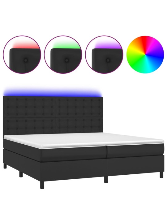 Box spring postel s matrací a LED černá 200x200 cm umělá kůže