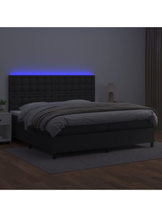 Box spring postel s matrací a LED černá 200x200 cm umělá kůže