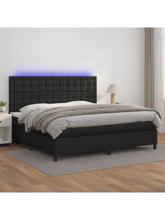 Box spring postel s matrací a LED černá 200x200 cm umělá kůže
