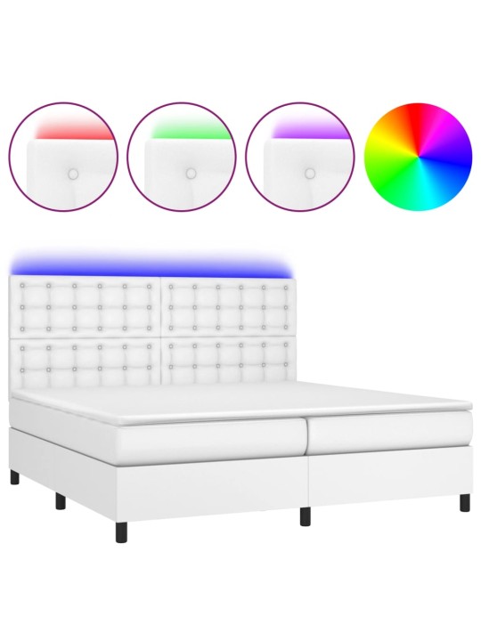 Box spring postel s matrací a LED bílá 200x200 cm umělá kůže