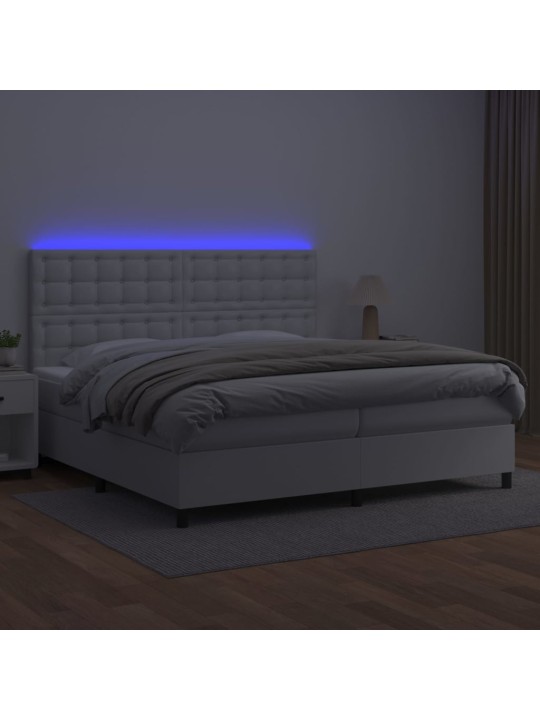 Box spring postel s matrací a LED bílá 200x200 cm umělá kůže