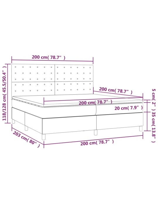 Box spring postel s matrací a LED bílá 200x200 cm umělá kůže