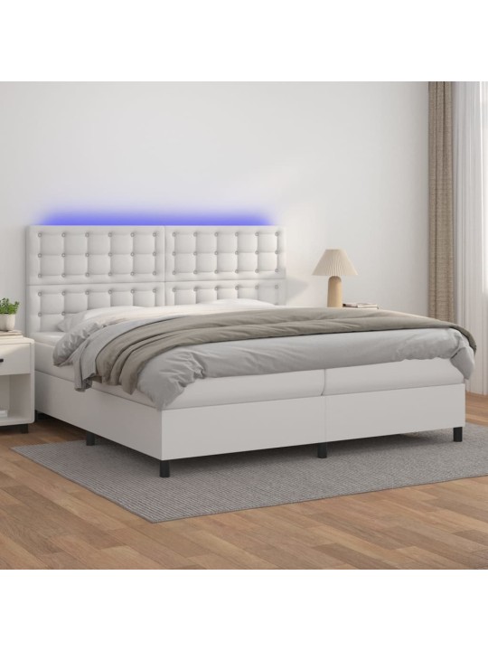 Box spring postel s matrací a LED bílá 200x200 cm umělá kůže