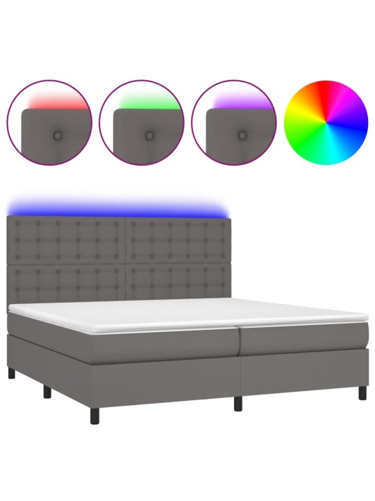 Box spring postel s matrací a led šedá 200x200 cm umělá kůže