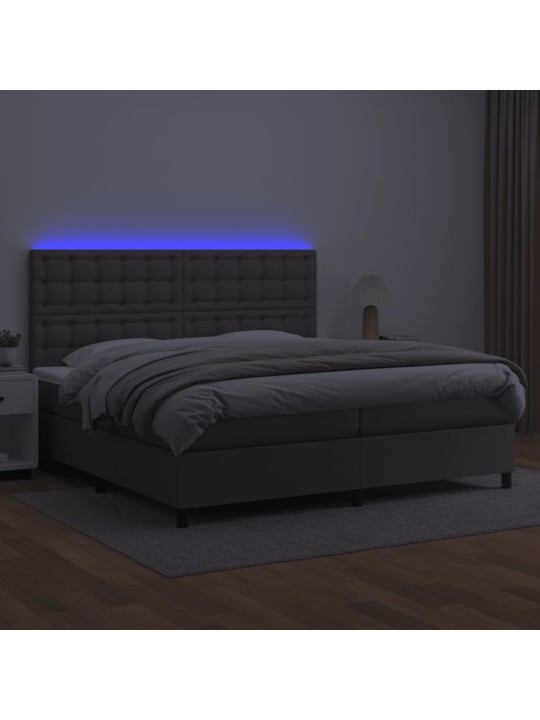 Box spring postel s matrací a led šedá 200x200 cm umělá kůže