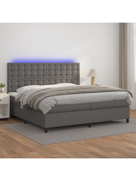 Box spring postel s matrací a led šedá 200x200 cm umělá kůže